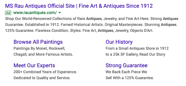 Google Search Results for Antique Site