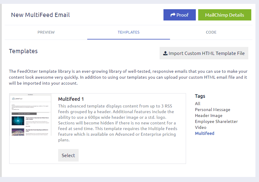Select a multi-feed email template