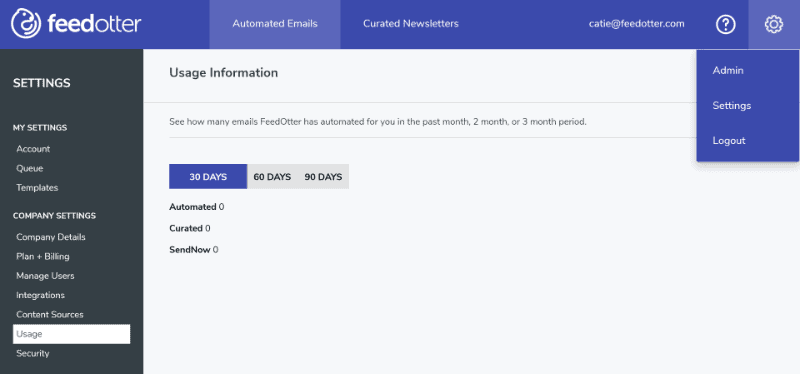 FeedOtter Account Usage