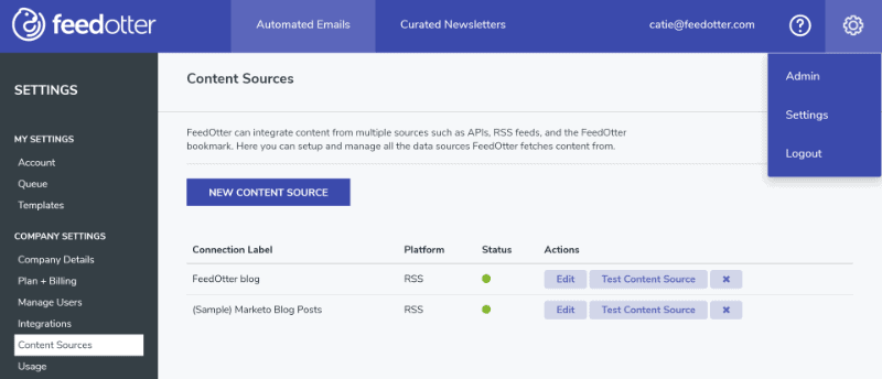 Content Sources for Hubspot Email Newsletter