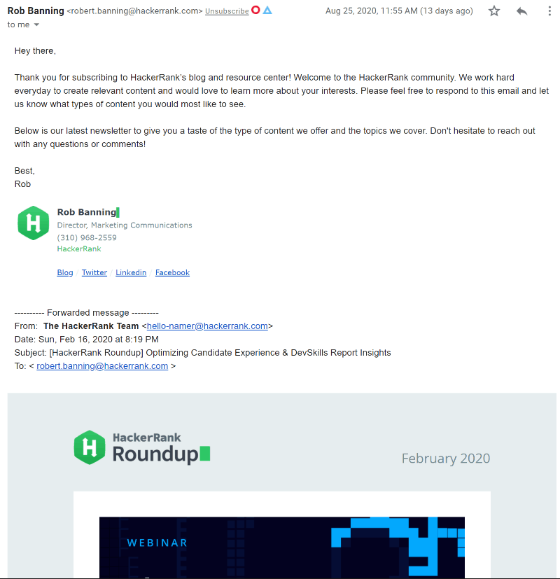 HackerRank Welcome Email