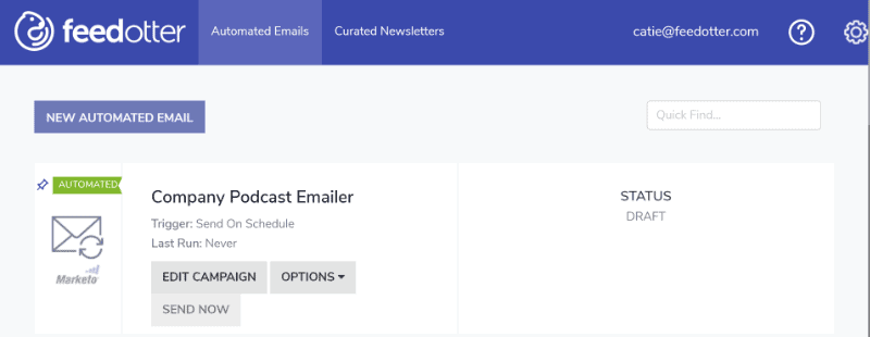 Emailing your Podcast step 1: create new automated email