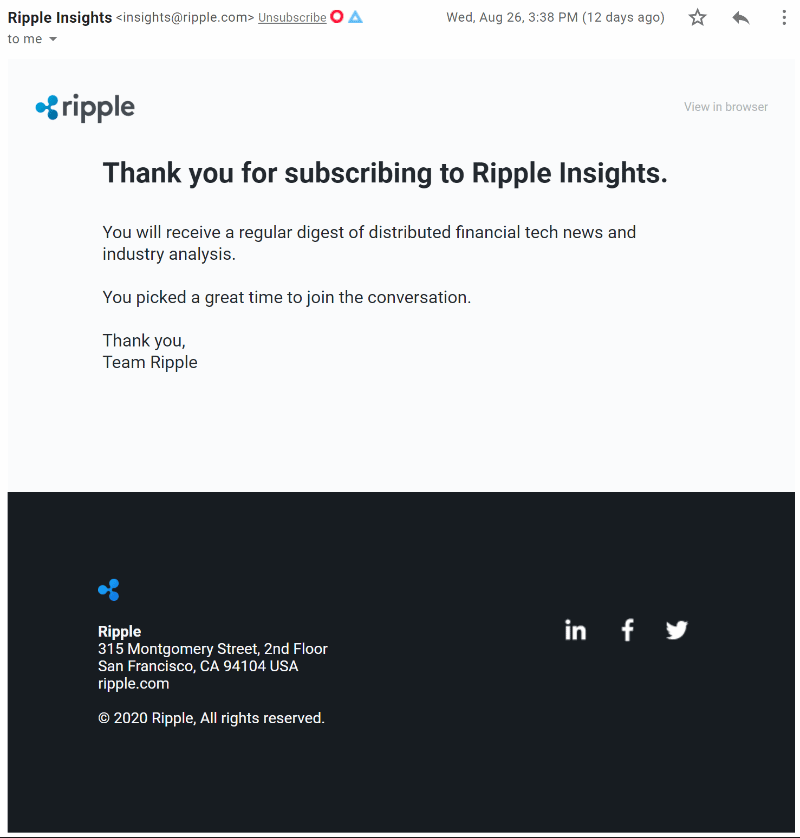 Ripple Insights Welcome Email