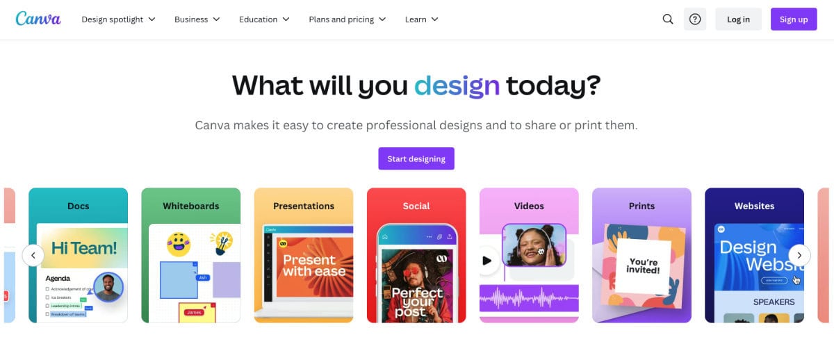 A screenshot of the Canva website header area