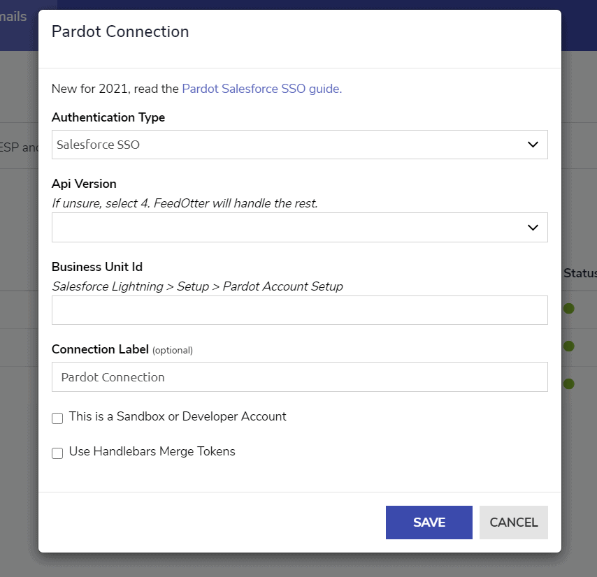 Pardot Salesforce Connection Dialog