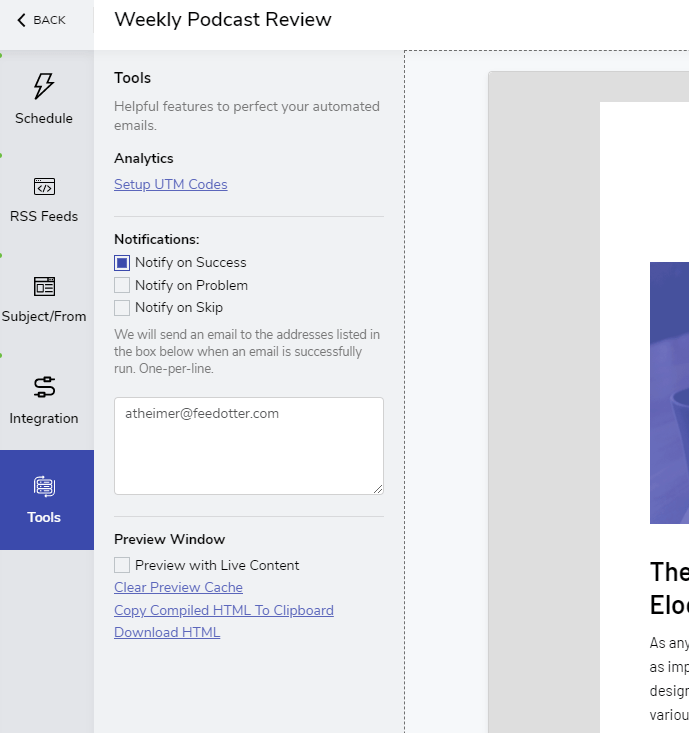 Automated Email Notifications feature