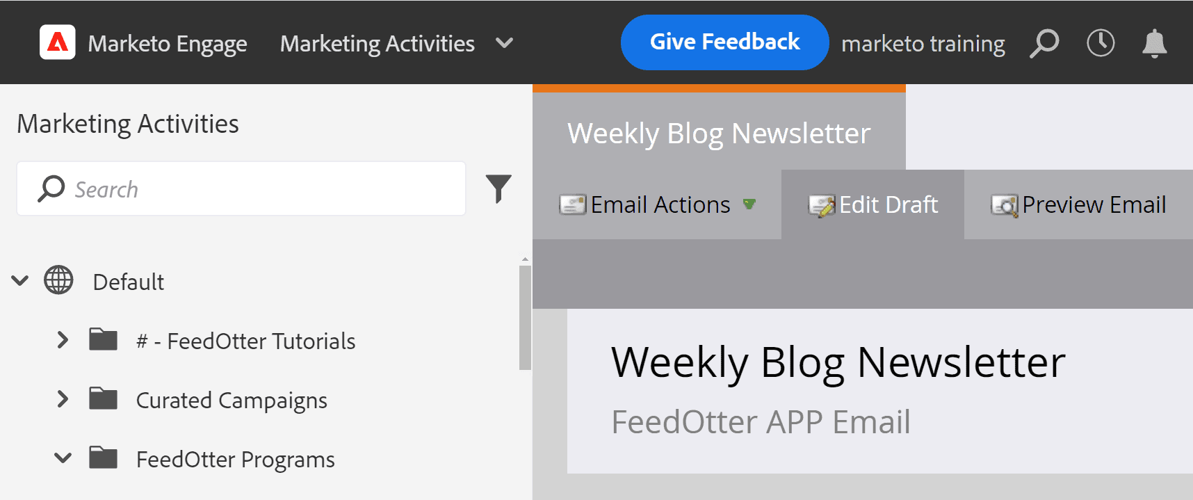 Edit Draft FeedOtter email in Marketo