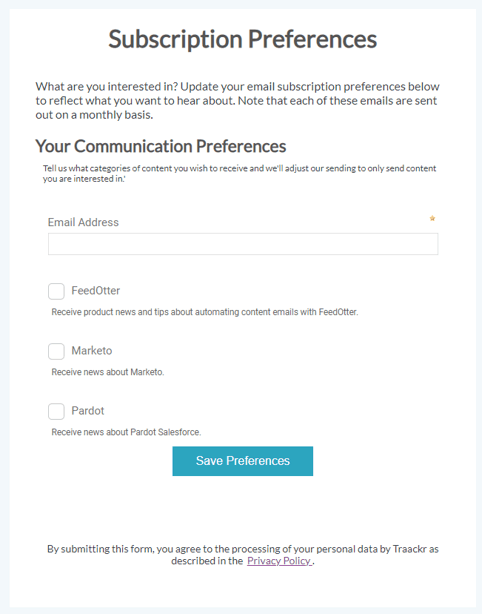 Email Preference Center for personalized content in Pardot emails