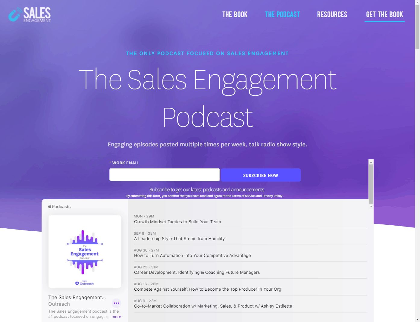 The Sales Engagement Podcast example for emailing your podcast with Marketo