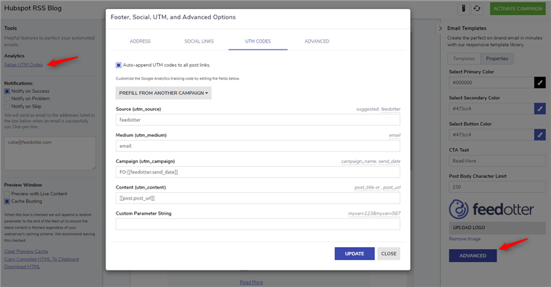 Setup UTM codes for Hubspot RSS email