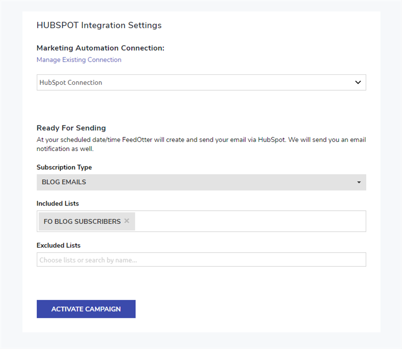 Select Hubspot RSS email recipients