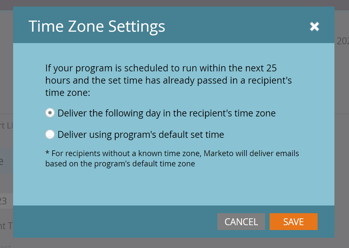 Easy steps for using recipient time zones in Marketo emails 2 Select one of the options for recipient time zones in Marketo email