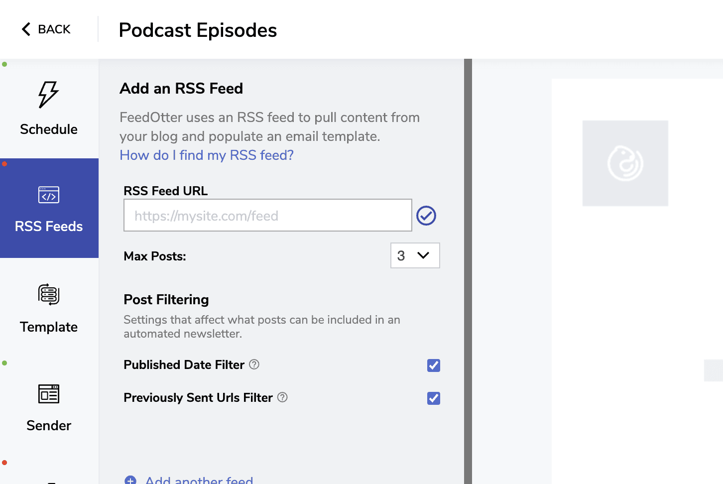 Add RSS feed in FeedOtter settings