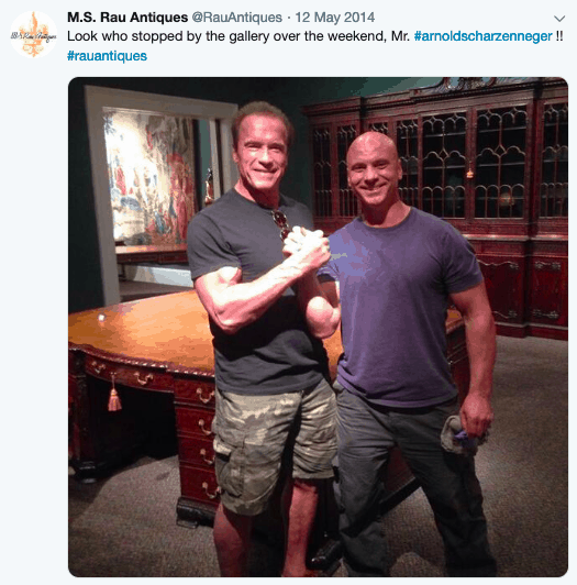 Customer Story: How M.S. Rau Antiques in New Orleans Acquires Affluent Clientele 3 Arnold Schwarzenegger Clasping Hands with Man