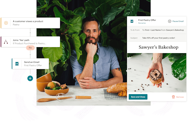 An example of Mailchimp's Customer Journey Builder and Email tools