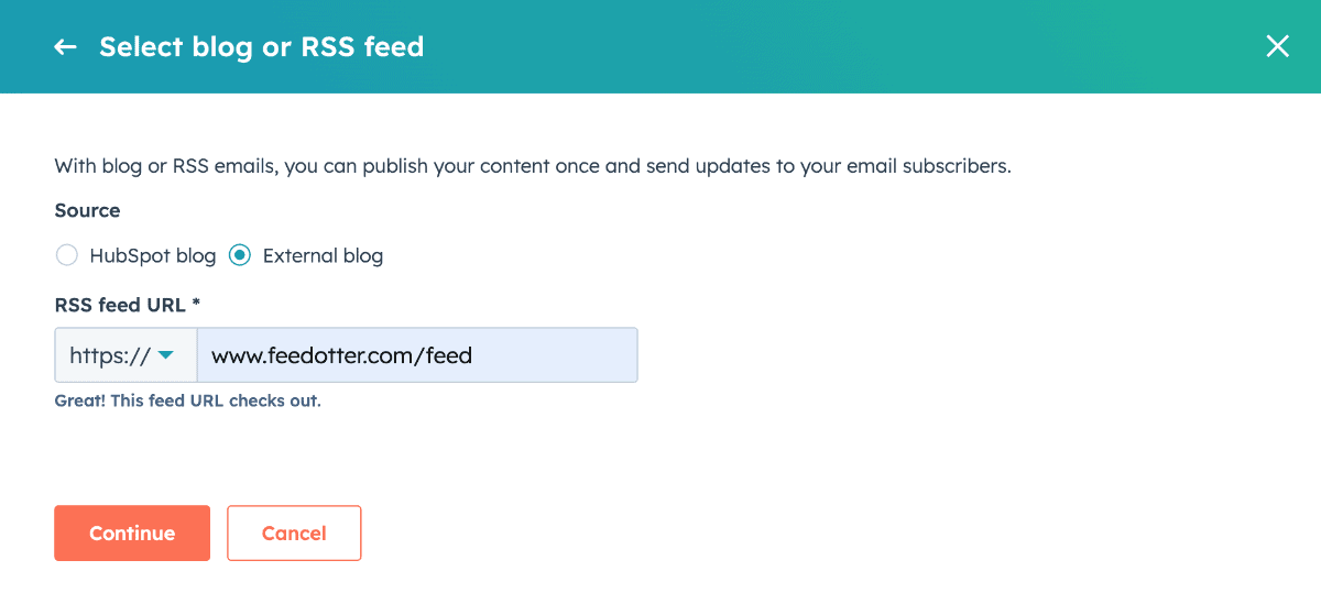 Hubspot RSS Email - select blog feed