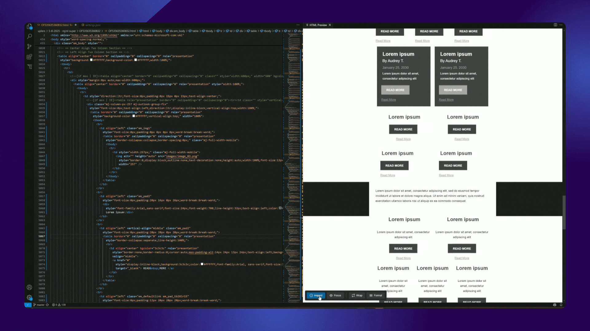 html email coding visual studio code