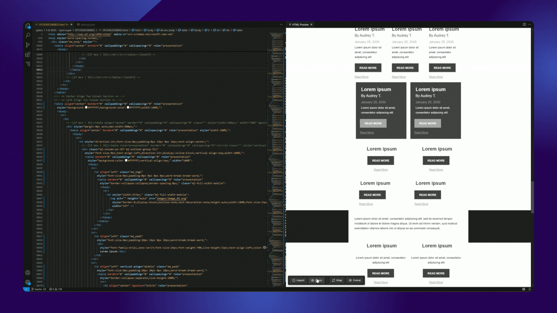 html email coding visual studio code