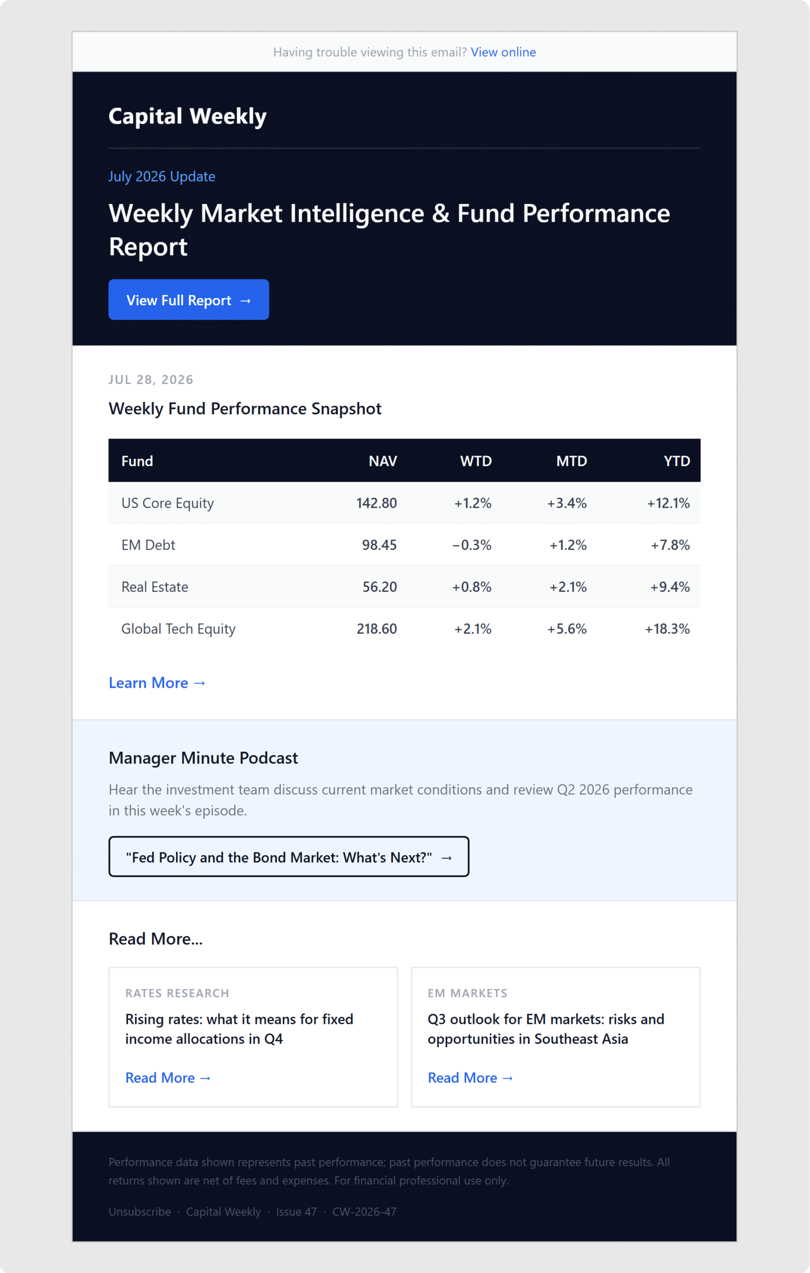 Feedotter press release automation email builder mapping feed fields — title, summary, categories, date, and link — to email elements automatically, with no manual template work per release