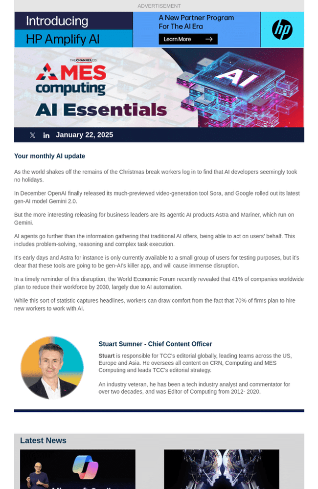 Example B2B curated newsletter featuring sponsored content alongside editorial articles