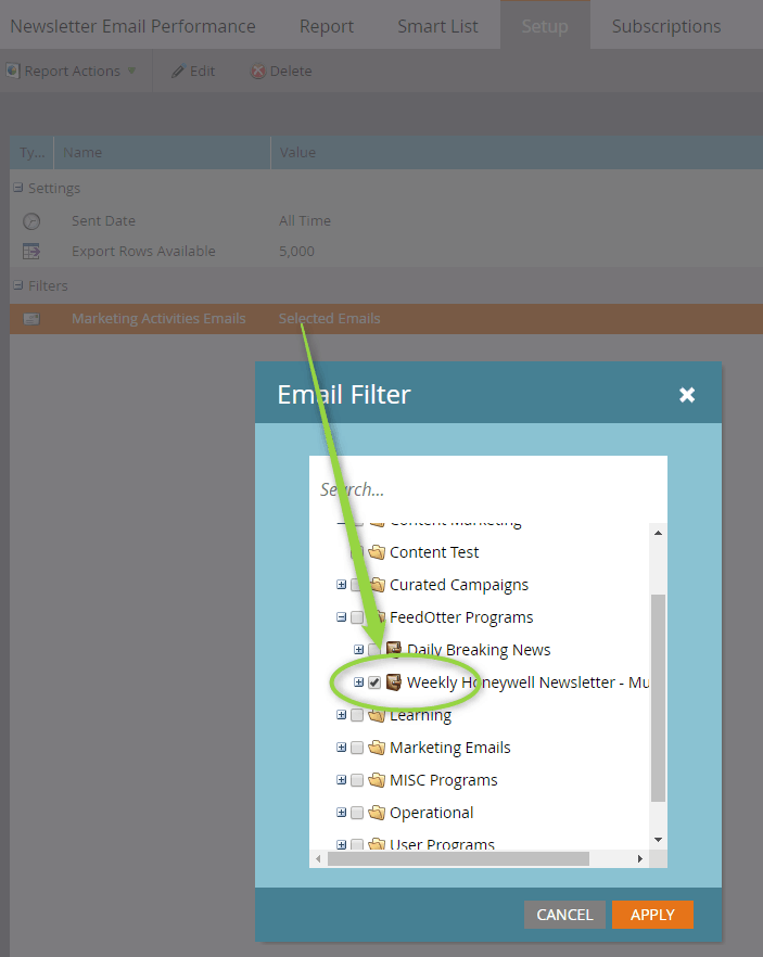 Creating Accurate RSS Email Reports in Marketo 2 Select the RSS email default program in Marketo