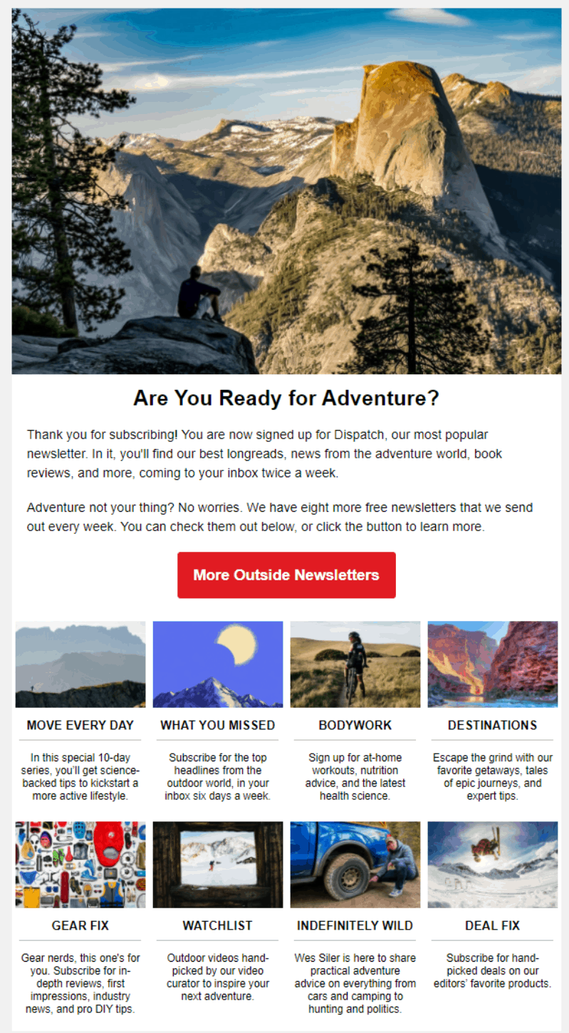 5 Must-Send Welcome Emails to Send New Blog Subscribers 1 Outside Magazine Welcome Email