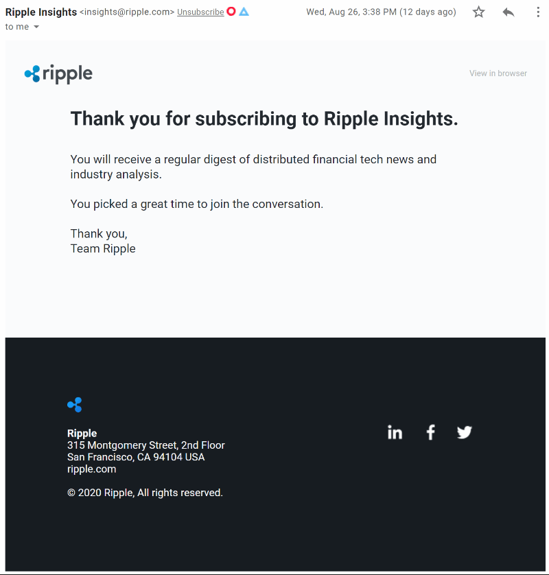 5 Must-Send Welcome Emails to Send New Blog Subscribers 3 Ripple Insights Welcome Email