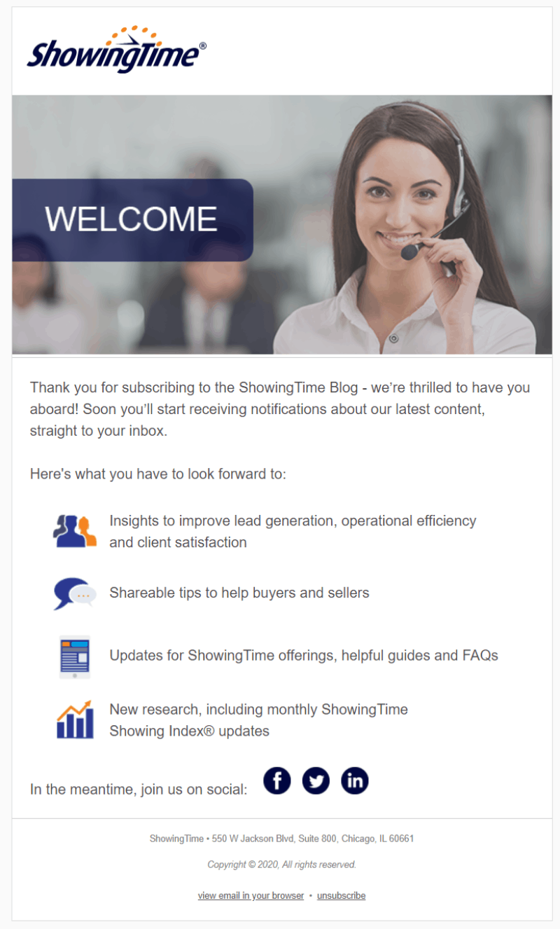 5 Must-Send Welcome Emails to Send New Blog Subscribers 4 ShowingTime Welcome Email